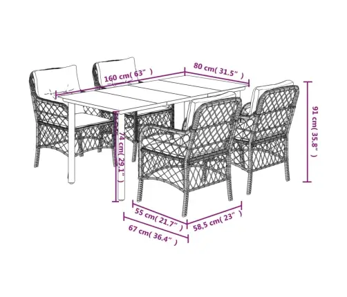 5-Daļīgs Dārza Mēbeļu Komplekts, Matrači, Melna Pe  Rotangpalma Vidaxl 5-Daļīgs Dārza Mēbeļu Komplekts, Matrači, Melna Pe  Rotangpalma Vidaxl