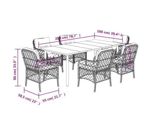 7-Daļīgs Dārza Mēbeļu Komplekts Ar Matračiem, Pe Rotangpalma Vidaxl