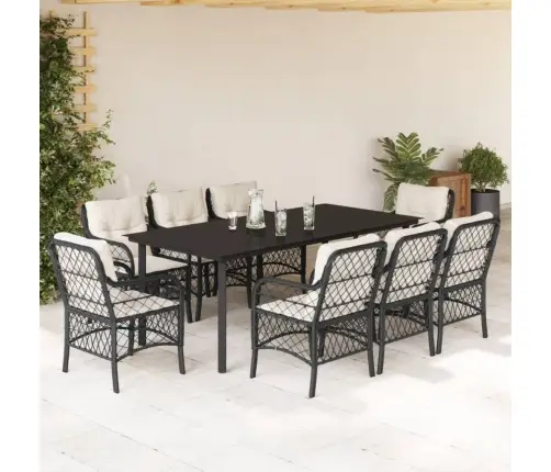 Sodo Komplektas Su Pagalvėlėmis, 9 Dalių, Juodas, Poliratanas