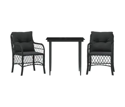 3-Daļīgs Bistro Mēbeļu Komplekts, Matrači, Melna Pe Rotangpalma Vidaxl