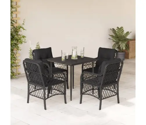 5-Osaline Aiamööbli Komplekt Patjadega, Must, Polürotang