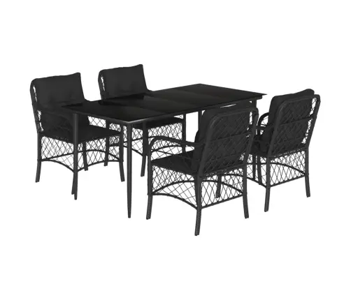 5-Daļīgs Dārza Mēbeļu Komplekts, Matrači, Melna Pe  Rotangpalma Vidaxl