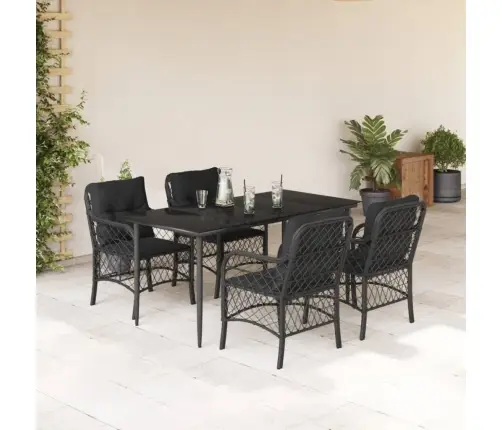 5-Daļīgs Dārza Mēbeļu Komplekts, Matrači, Melna Pe  Rotangpalma Vidaxl