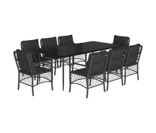 9-Daļīgs Dārza Mēbeļu Komplekts, Matrači, Melns, Pe Rotangpalma Vidaxl