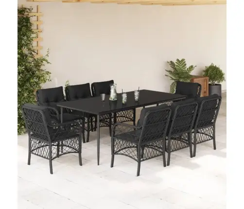 9-Daļīgs Dārza Mēbeļu Komplekts, Matrači, Melns, Pe Rotangpalma Vidaxl