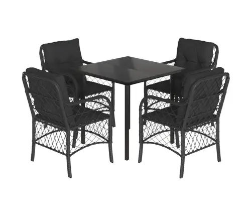 5-Daļīgs Dārza Mēbeļu Komplekts, Matrači, Melna Pe  Rotangpalma Vidaxl