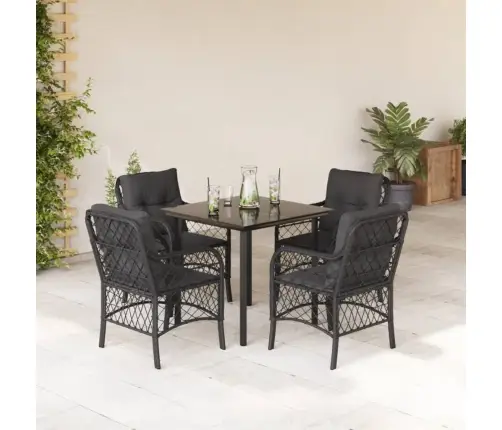 5-Daļīgs Dārza Mēbeļu Komplekts, Matrači, Melna Pe  Rotangpalma Vidaxl