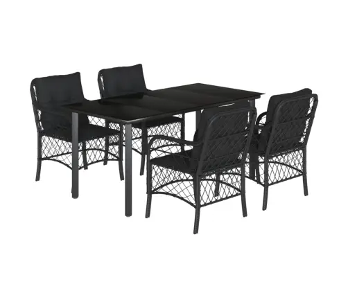 5-Daļīgs Dārza Mēbeļu Komplekts, Matrači, Melna Pe  Rotangpalma Vidaxl