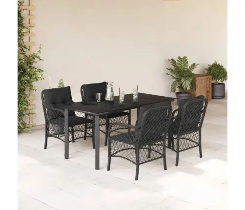 5-Daļīgs Dārza Mēbeļu Komplekts, Matrači, Melna Pe  Rotangpalma Vidaxl