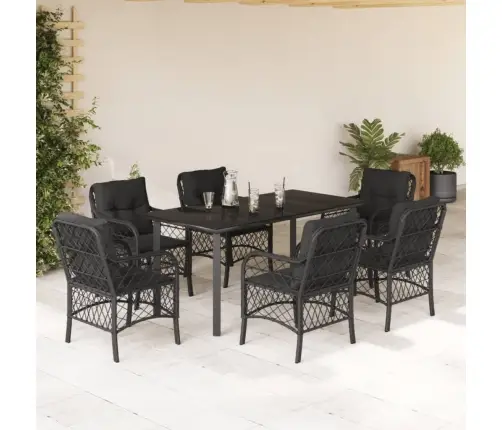 Sodo Komplektas Su Pagalvėlėmis, 7 Dalių, Juodas, Poliratanas