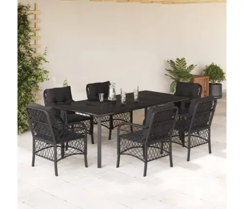 7-Osaline Aiamööblikomplekt Patjadega, Must, Polürotang