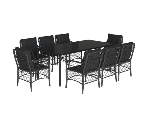 9-Daļīgs Dārza Mēbeļu Komplekts, Matrači, Melns, Pe Rotangpalma Vidaxl