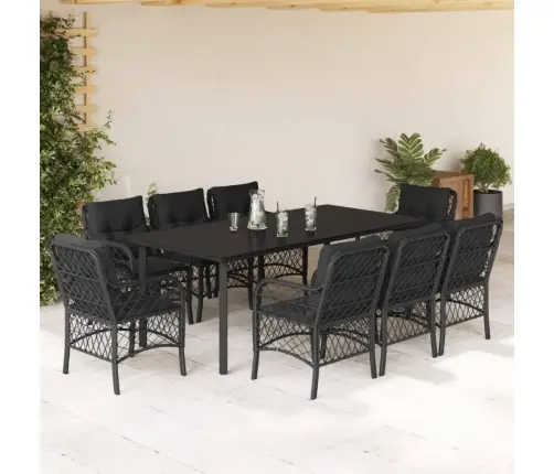 9-Daļīgs Dārza Mēbeļu Komplekts, Matrači, Melns, Pe Rotangpalma Vidaxl