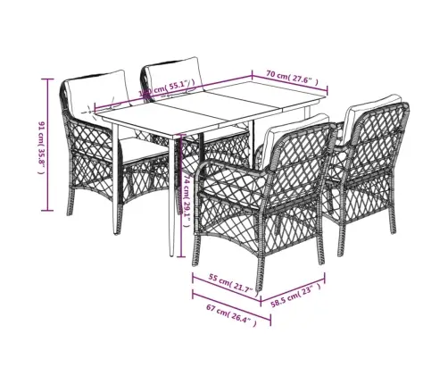 5-Daļīgs Dārza Mēbeļu Komplekts Ar Matračiem, Pe Rotangpalma Vidaxl