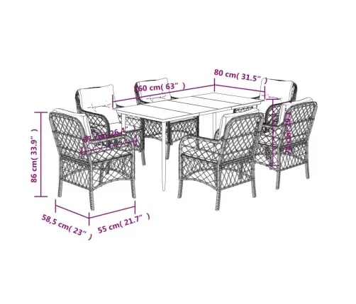 Sodo Komplektas Su Pagalvėlėmis, 7 Dalių, Rudas, Poliratanas