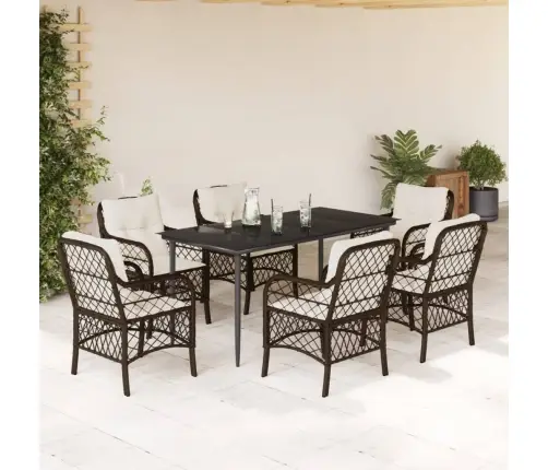 Sodo Komplektas Su Pagalvėlėmis, 7 Dalių, Rudas, Poliratanas