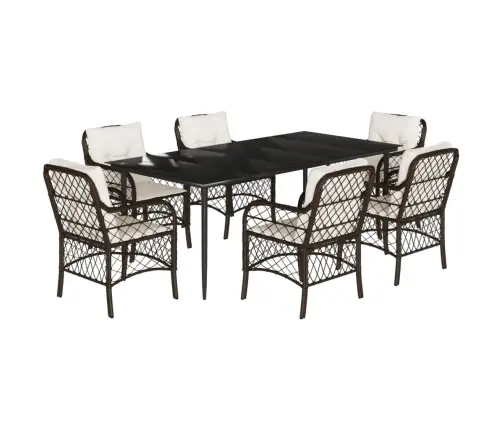 7-Osaline Aia Söögimööbli Komplekt Patjadega, Pruun, Polürotang