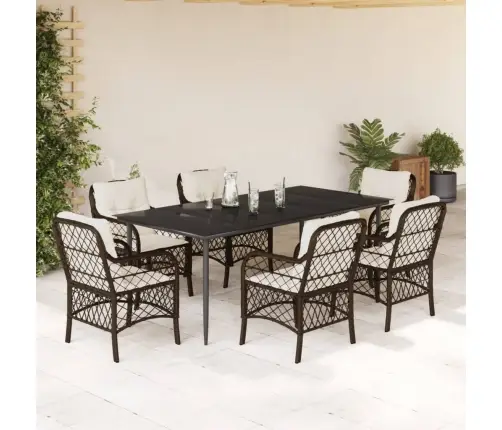 7-Osaline Aia Söögimööbli Komplekt Patjadega, Pruun, Polürotang