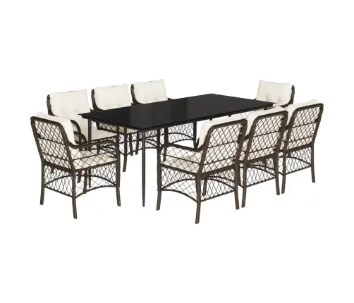 9-Daļīgs Dārza Mēbeļu Komplekts, Matrači, Brūna Pe Rotangpalma Vidaxl