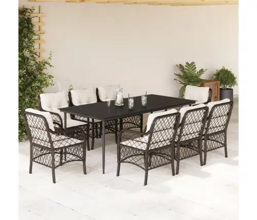 9-Daļīgs Dārza Mēbeļu Komplekts, Matrači, Brūna Pe Rotangpalma Vidaxl