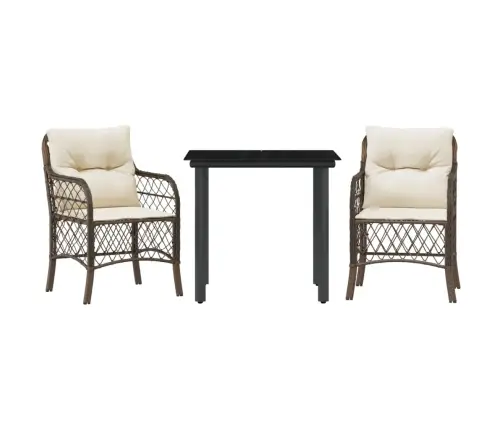 3-Daļīgs Bistro Mēbeļu Komplekts, Matrači, Brūna Pe Rotangpalma Vidaxl