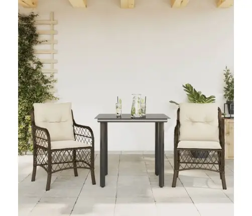 3-Daļīgs Bistro Mēbeļu Komplekts, Matrači, Brūna Pe Rotangpalma Vidaxl