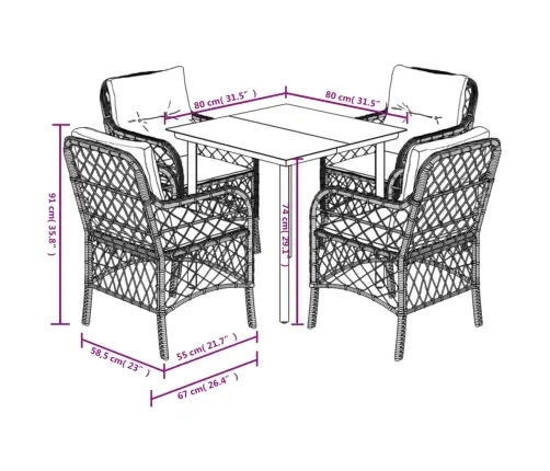 5-Daļīgs Dārza Mēbeļu Komplekts Ar Matračiem, Pe Rotangpalma Vidaxl