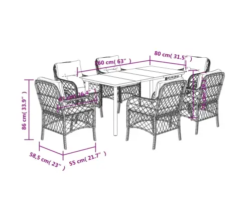 7-Daļīgs Dārza Mēbeļu Komplekts, Matrači, Brūna Pe Rotangpalma Vidaxl