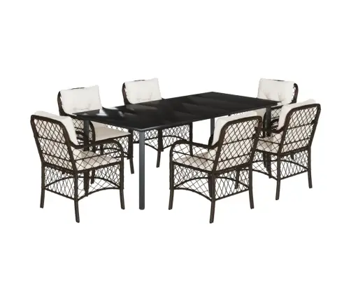 7-Daļīgs Dārza Mēbeļu Komplekts, Matrači, Brūna Pe Rotangpalma Vidaxl