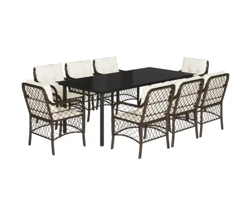 9-Osaline Aia Söögimööbli Komplekt Patjadega, Pruun, Polürotang