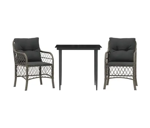 3-Daļīgs Bistro Mēbeļu Komplekts, Matrači,Pelēka Pe Rotangpalma Vidaxl