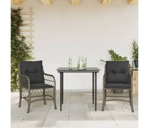 3-Daļīgs Bistro Mēbeļu Komplekts, Matrači,Pelēka Pe Rotangpalma Vidaxl