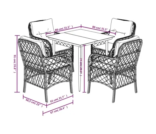 5-Daļīgs Dārza Mēbeļu Komplekts, Matrači, Pelēka Pe Rotangpalma Vidaxl