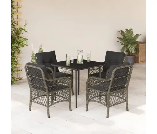 5-Daļīgs Dārza Mēbeļu Komplekts, Matrači, Pelēka Pe Rotangpalma Vidaxl