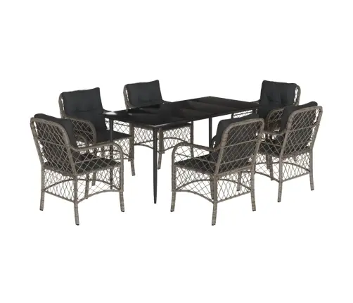 7-Daļīgs Dārza Mēbeļu Komplekts, Matrači, Pelēka Pe Rotangpalma Vidaxl