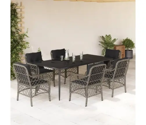 7-Daļīgs Dārza Mēbeļu Komplekts, Matrači, Pelēka Pe Rotangpalma Vidaxl