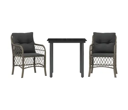 Bistro Komplektas Su Pagalvėlėmis, 3 Dalių, Pilkas, Poliratanas