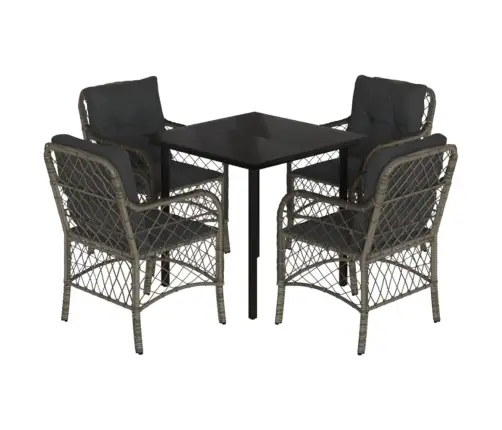 5-Daļīgs Dārza Mēbeļu Komplekts, Matrači, Pelēka Pe Rotangpalma Vidaxl