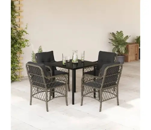 5-Daļīgs Dārza Mēbeļu Komplekts, Matrači, Pelēka Pe Rotangpalma Vidaxl