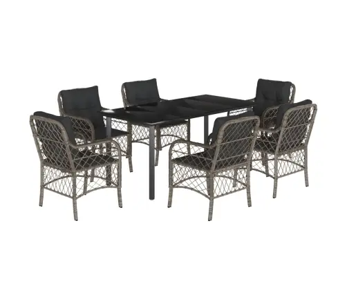 7-Daļīgs Dārza Mēbeļu Komplekts, Matrači, Pelēka Pe Rotangpalma Vidaxl