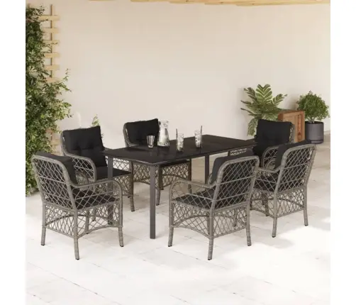 7-Daļīgs Dārza Mēbeļu Komplekts, Matrači, Pelēka Pe Rotangpalma Vidaxl