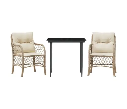 3-Daļīgs Bistro Mēbeļu Komplekts, Matrači, Bēša Pe Rotangpalma Vidaxl