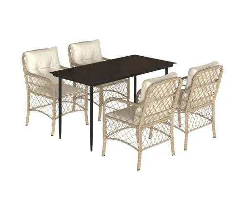 Sodo Komplektas Su Pagalvėlėmis, 5 Dalių, Smėlio, Poliratanas