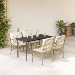 Sodo Komplektas Su Pagalvėlėmis, 5 Dalių, Smėlio, Poliratanas