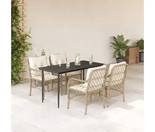 Sodo Komplektas Su Pagalvėlėmis, 5 Dalių, Smėlio, Poliratanas