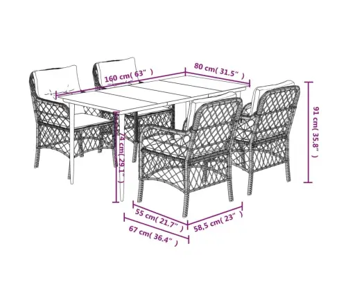 5-Osaline Aiamööbli Komplekt Patjadega, Beež, Polürotang