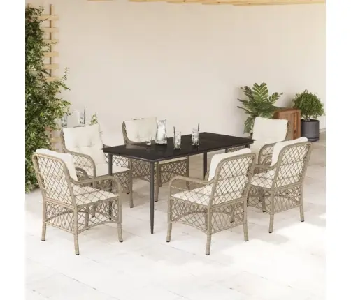 7-Daļīgs Dārza Mēbeļu Komplekts, Matrači, Bēša Pe Rotangpalma Vidaxl