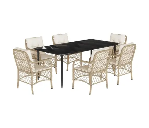 Sodo Komplektas Su Pagalvėlėmis, 7 Dalių, Smėlio, Poliratanas