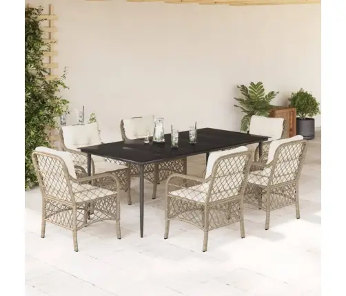 Sodo Komplektas Su Pagalvėlėmis, 7 Dalių, Smėlio, Poliratanas