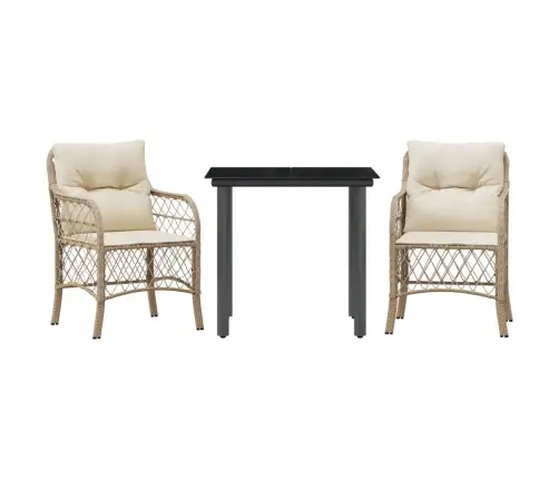 3-Daļīgs Bistro Mēbeļu Komplekts, Matrači, Bēša Pe Rotangpalma Vidaxl